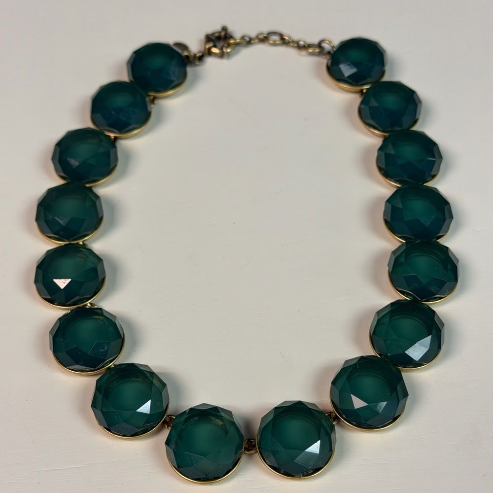 J Crew Green & Gold Large Faceted Crystal Necklace